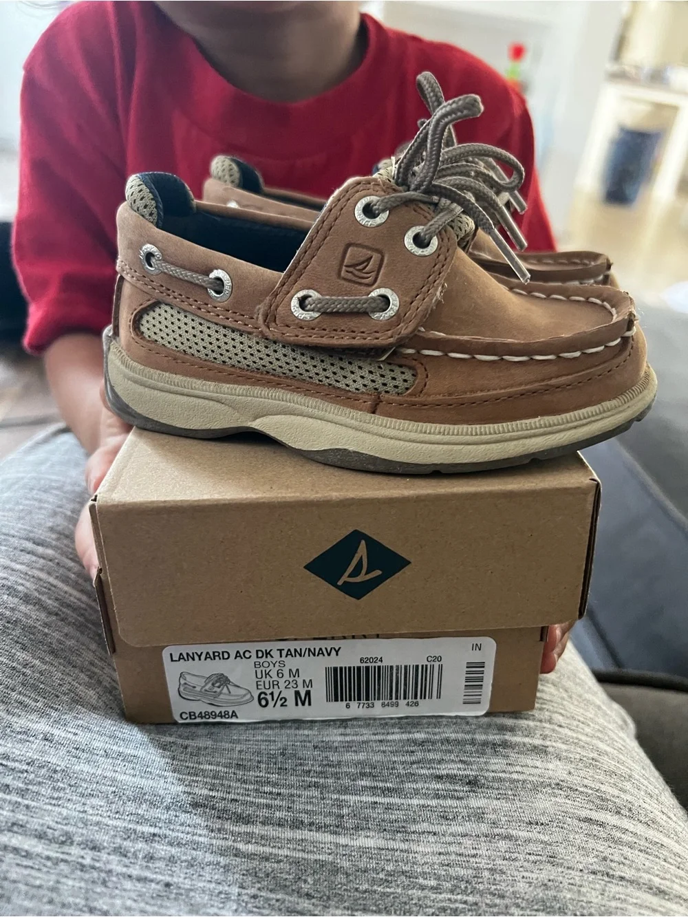 Sperry Kids Tan and Navy Lanyard Boat Shoes